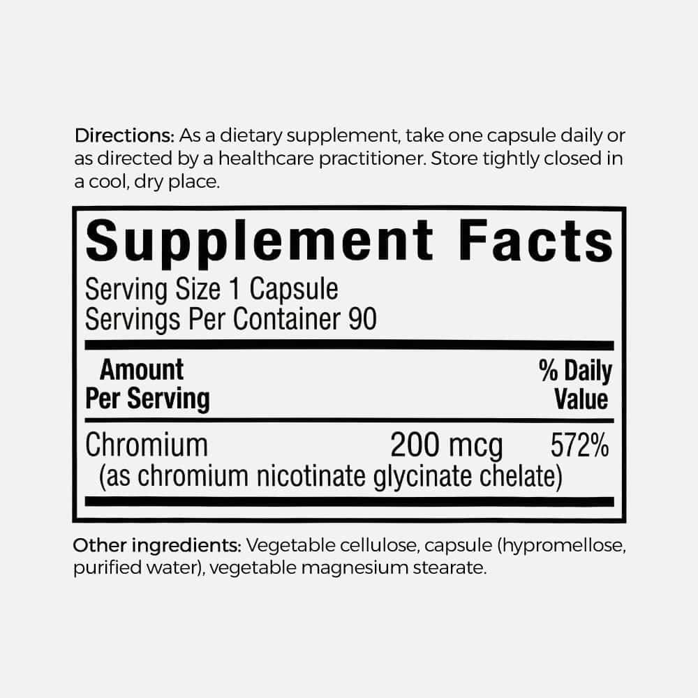 Chelated Chromium 200mcg - 90 Vegetable Capsules