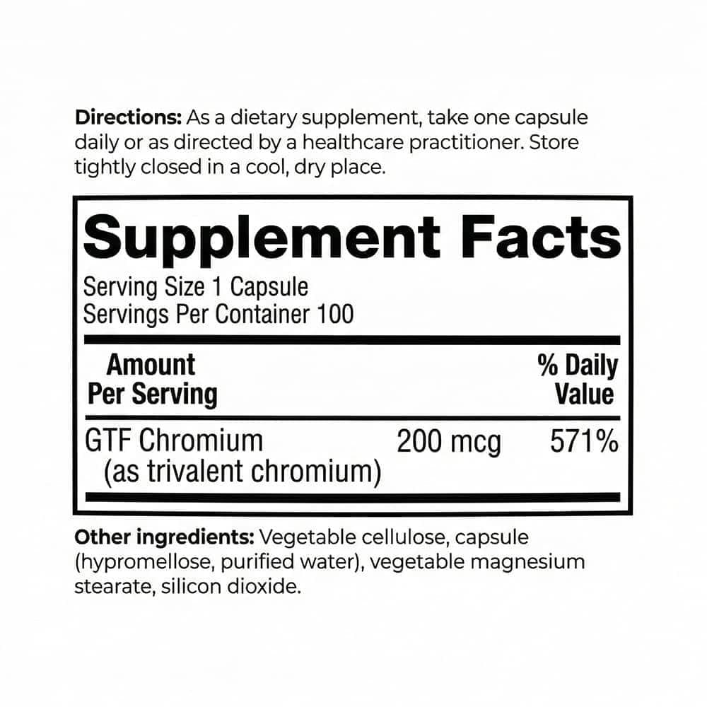 GTF Chromium 200mcg - 100 Vegetable Capsules