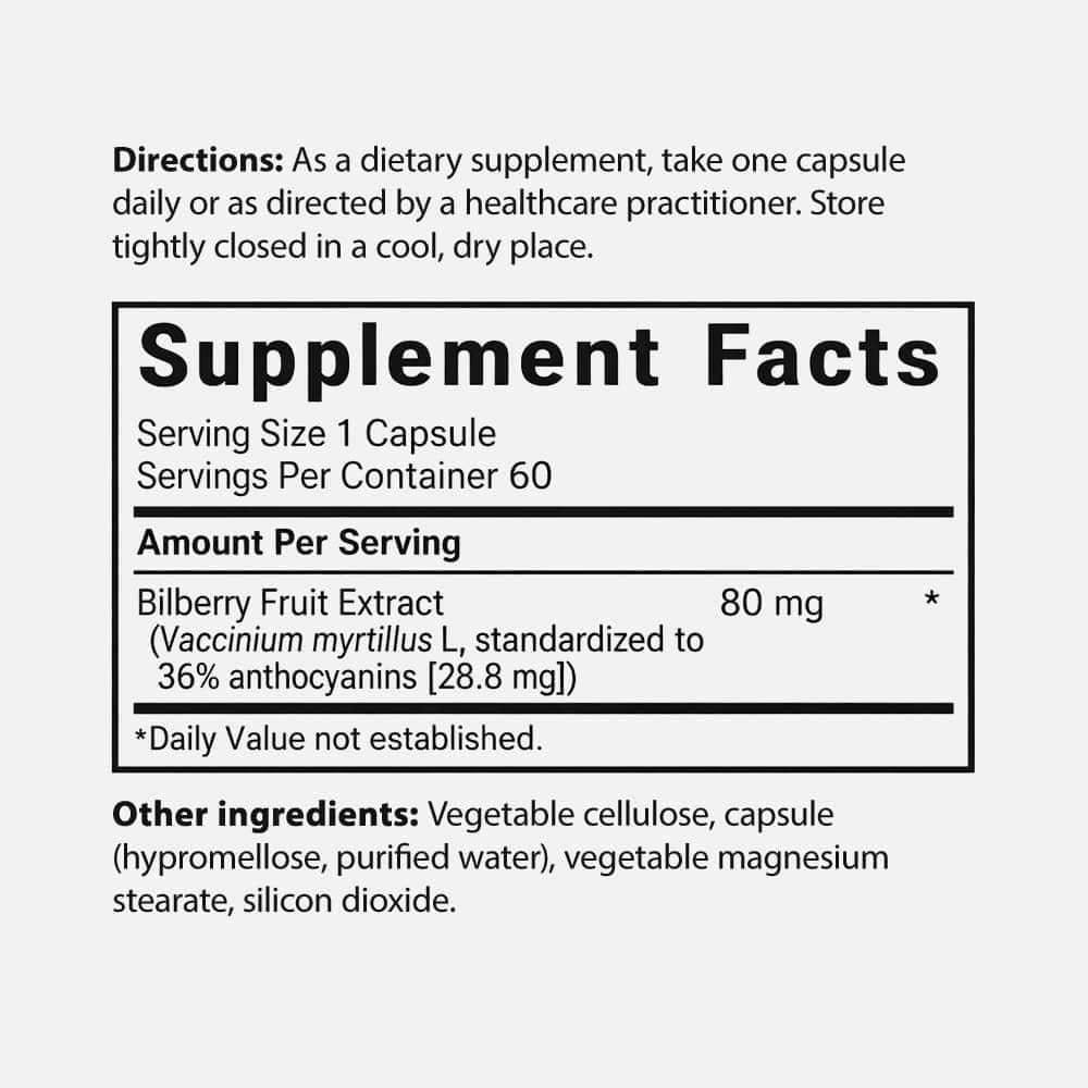 Bilberry Fruit Extract 80mg - 60 Vegetable Capsules