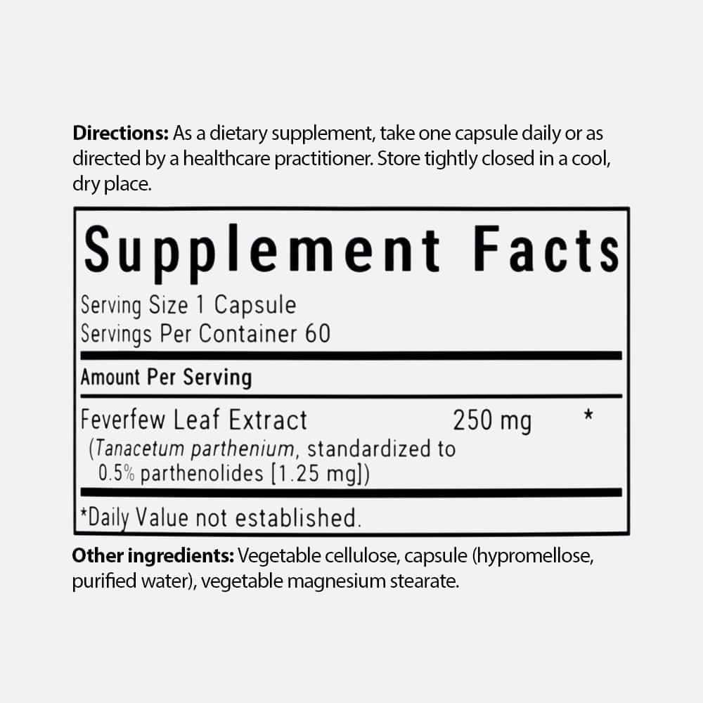 Feverfew Leaf Extract 250mg - 60 Vegetable Capsules