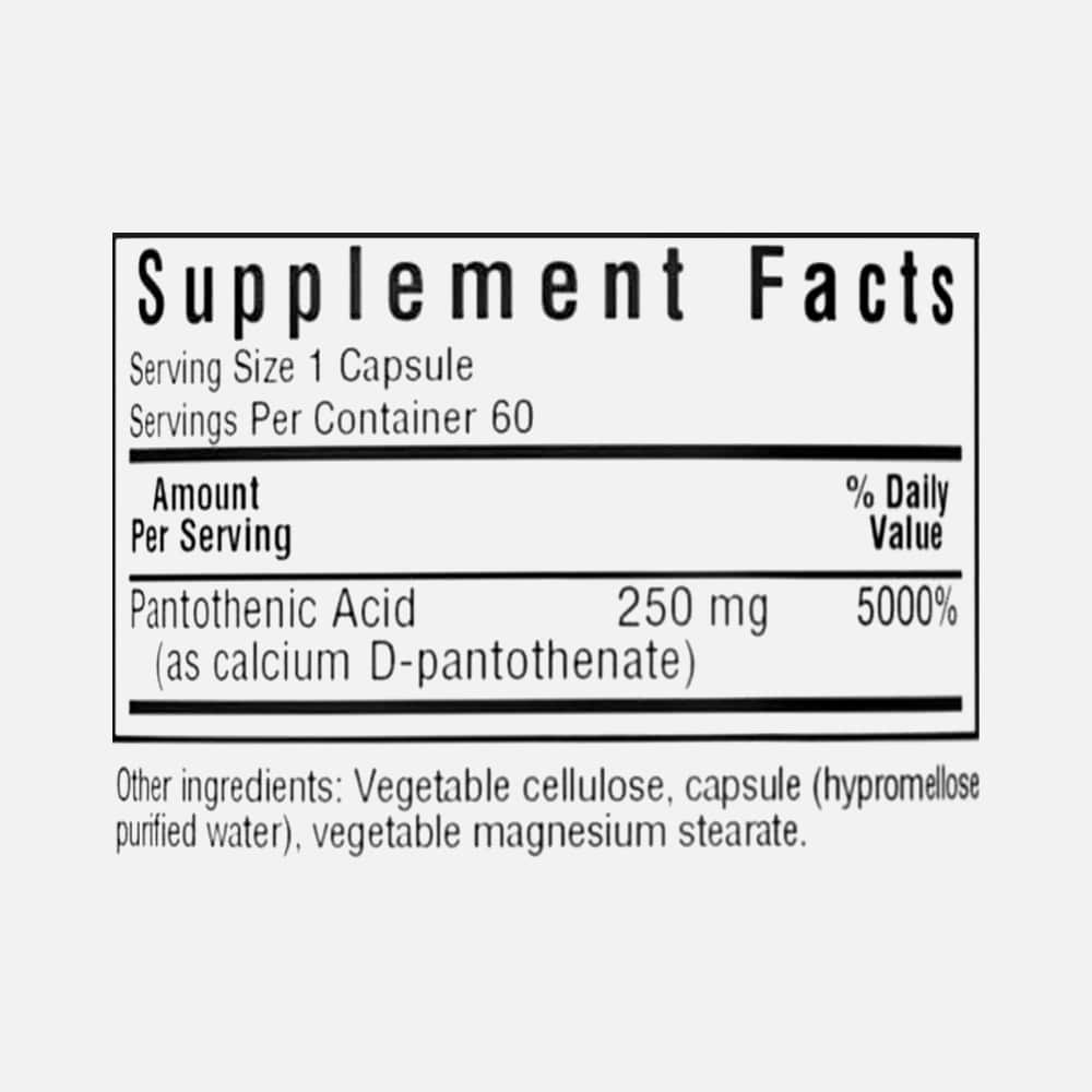 Pantothenic Acid (Vitamin B5) 250mg - 60 Vegetable Capsules