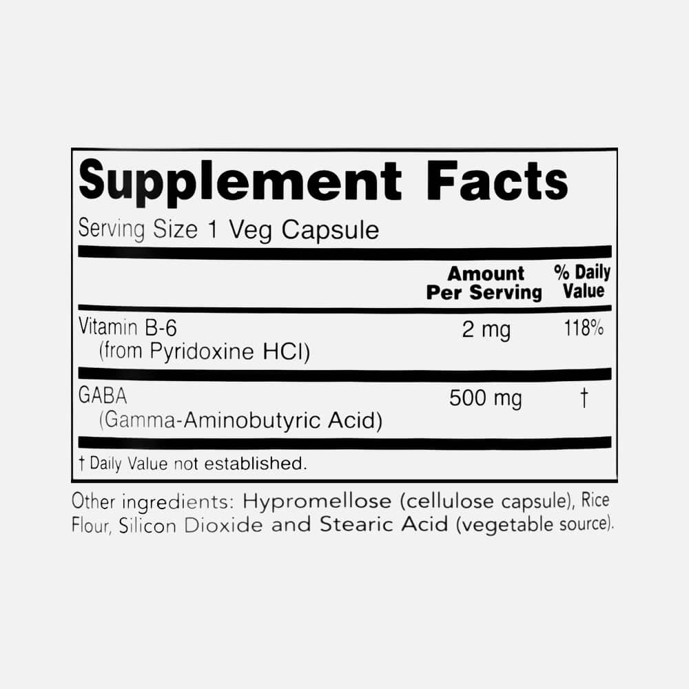 GABA 500mg with Vitamin B-6 - 100 Vegetable Capsules