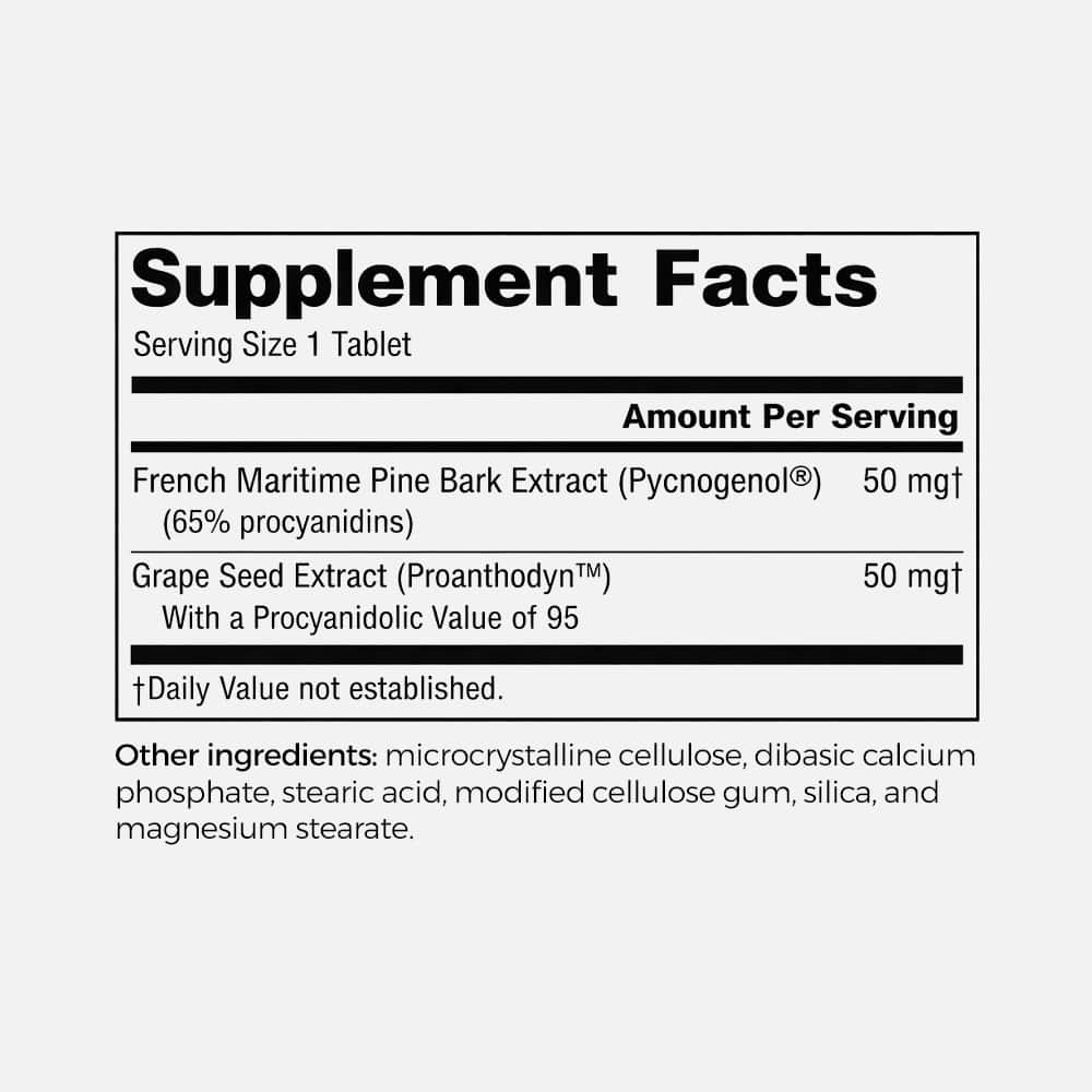 Pycnogenol & Grape Seed Extract 100mg - 60 Tablets