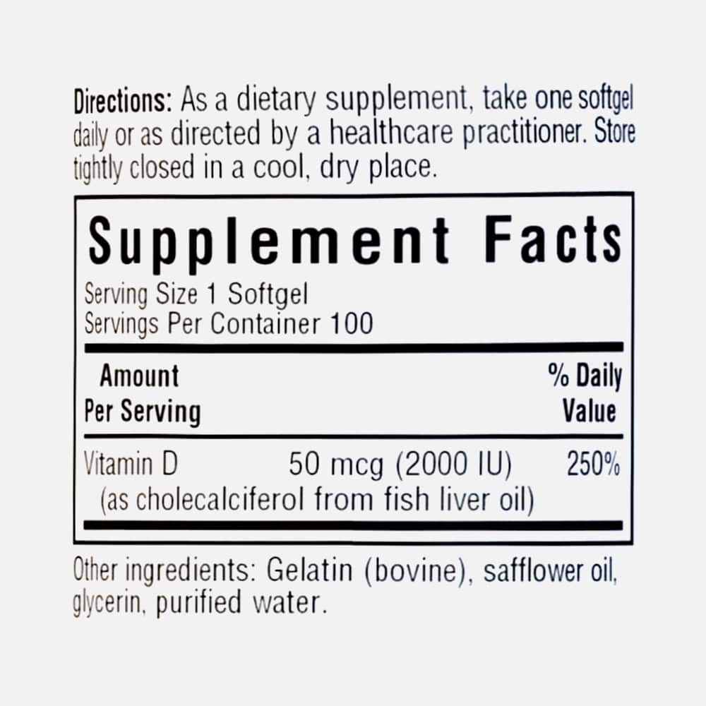 Vitamin D3 2000 IU - 100 Vegetable Capsules
