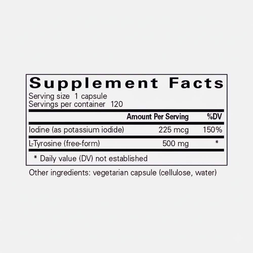 Iodine with L-Tyrosine 225mcg/500mg - 120 Capsules