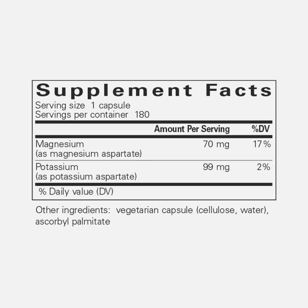 Potassium Magnesium Aspartate 180mg - 180 Capsules