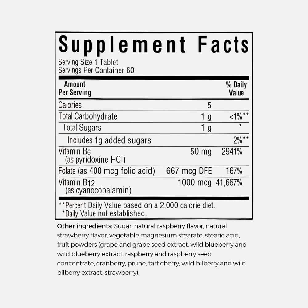 Vitamin B6 B12 & Folic Acid - 60 Chewable Tablets