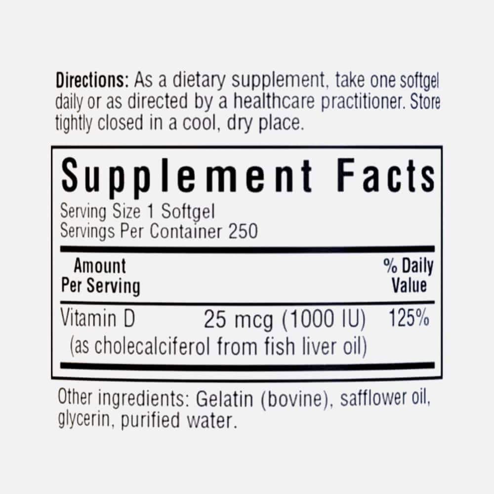 Vitamin D3 1000 IU, Fish Oil Source - 250 Softgels