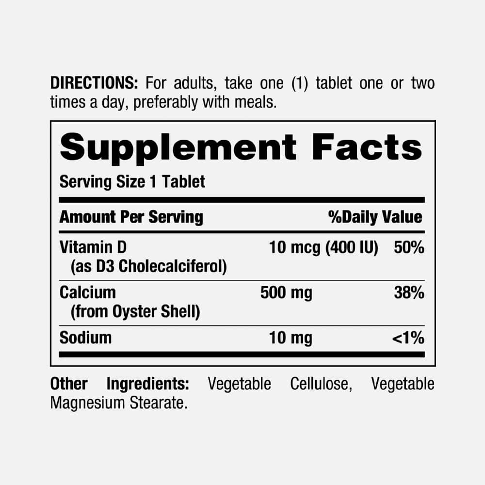 Calcium 500mg with Vitamin D3 400 IU - 300 Tablets