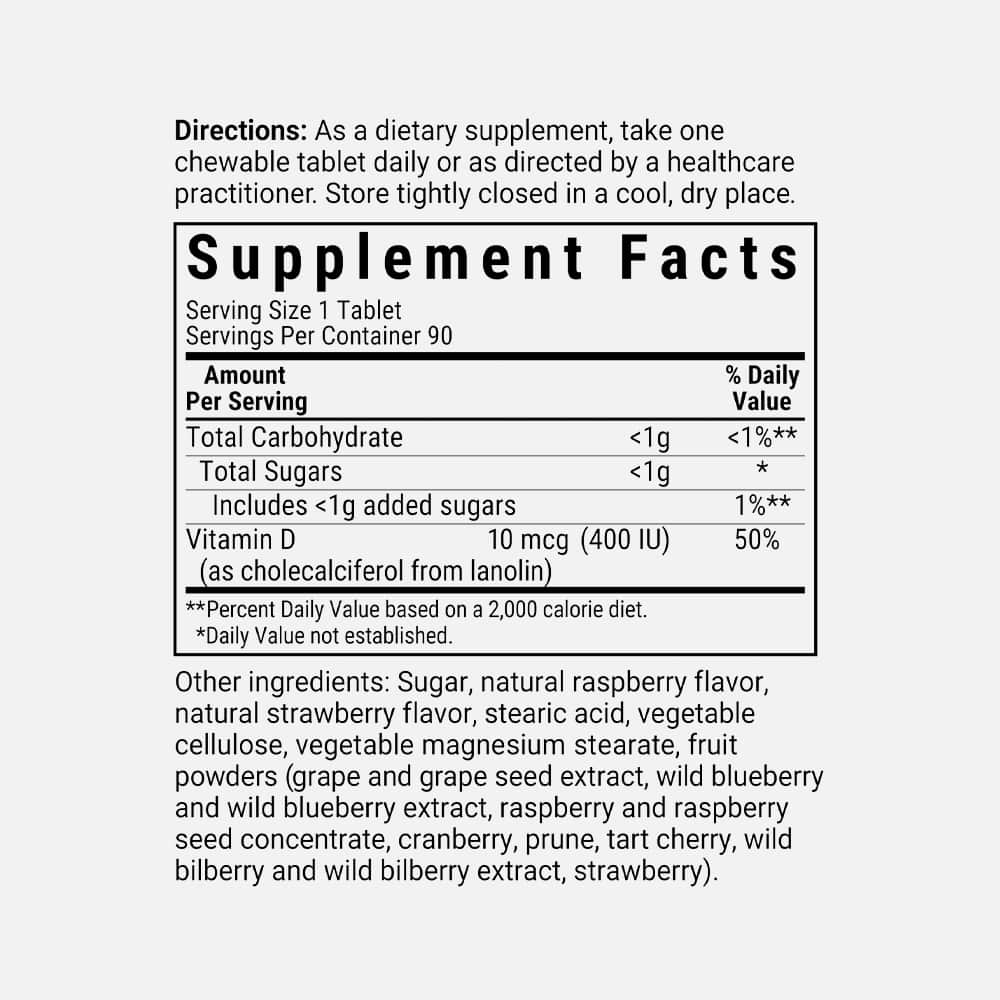 Vitamin D3 400 IU - 90 Chewable Tablets (Raspberry)