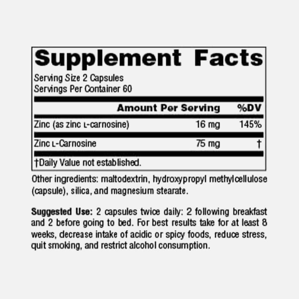 Zinc L-Carnosine 75mg - 120 Vegetarian Capsules