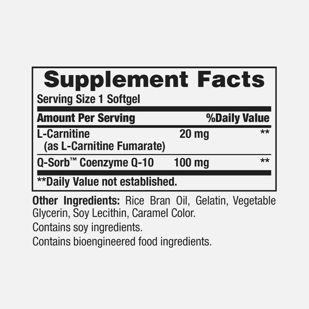 CoQ10 100mg Plus L-Carnitine - 120 Softgels
