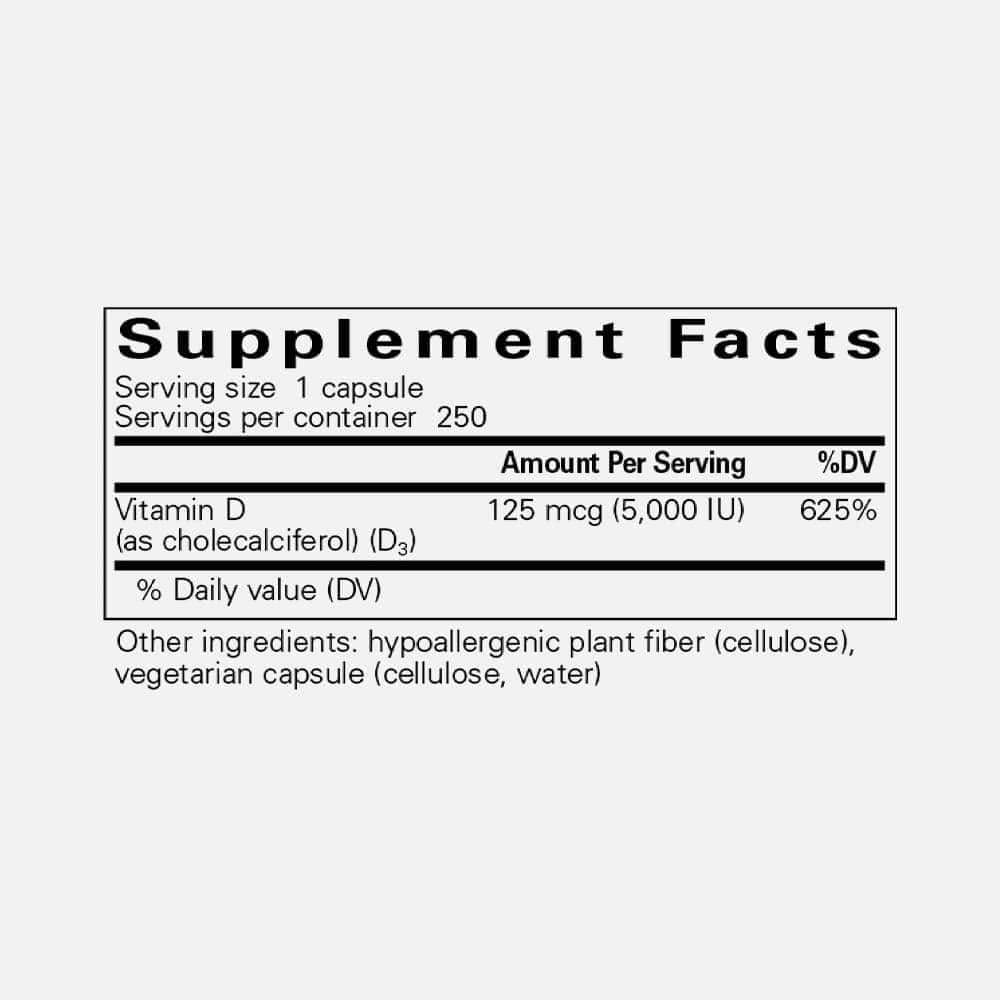 Vitamin D3 125mcg (5,000 IU) - 250 Capsules