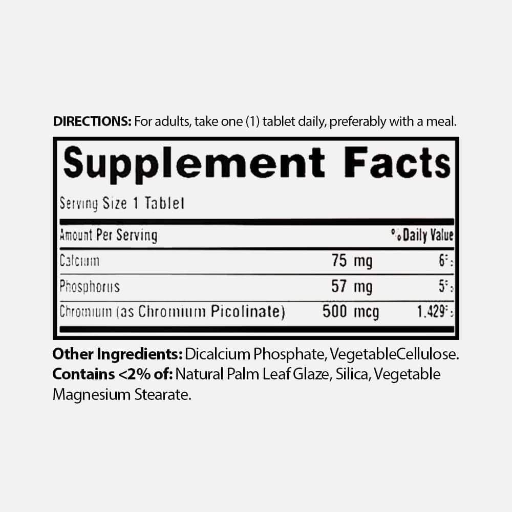 Chromium Picolinate 500mcg - 100 Tablets