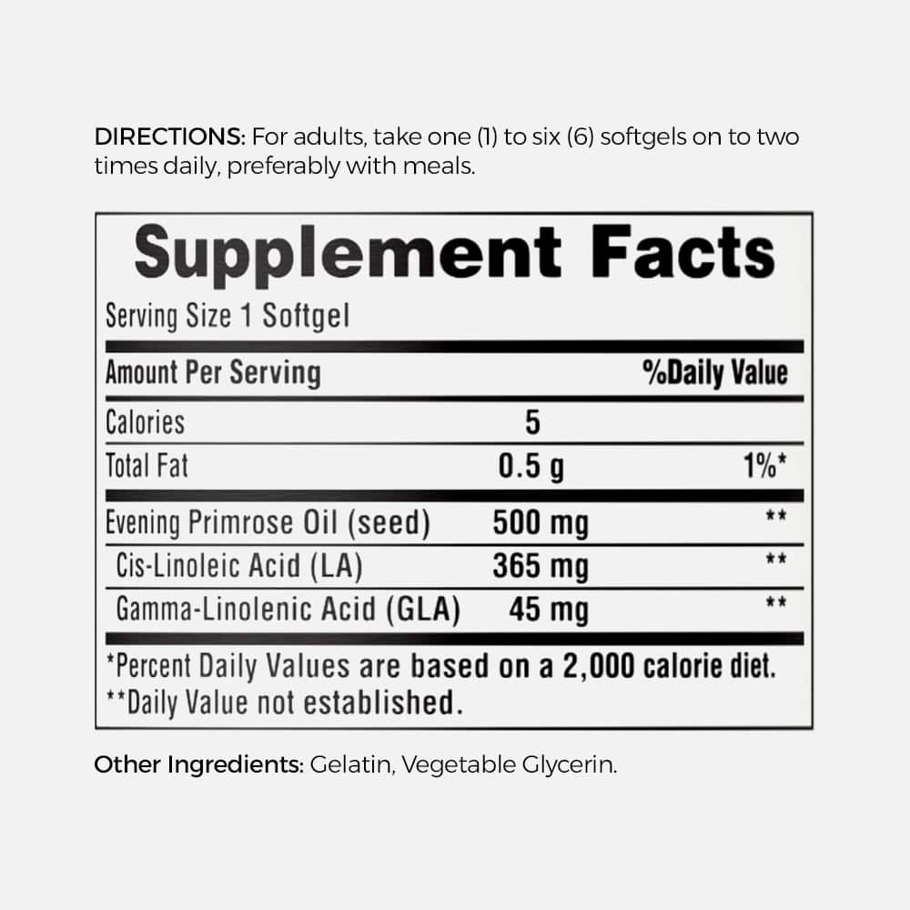 Evening Primrose Oil 500mg with GLA - 100 Softgels