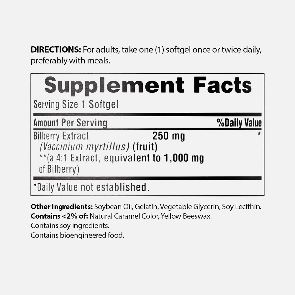 Bilberry Fruit Extract 250mg - 180 Softgels