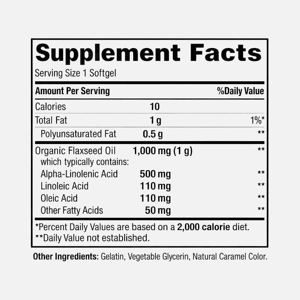 Natural Flax Oil 1000mg - 120 Softgels