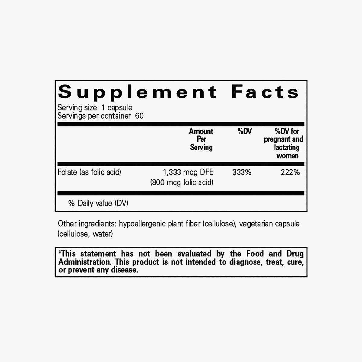 Folic Acid 800 mcg - 60 Capsules