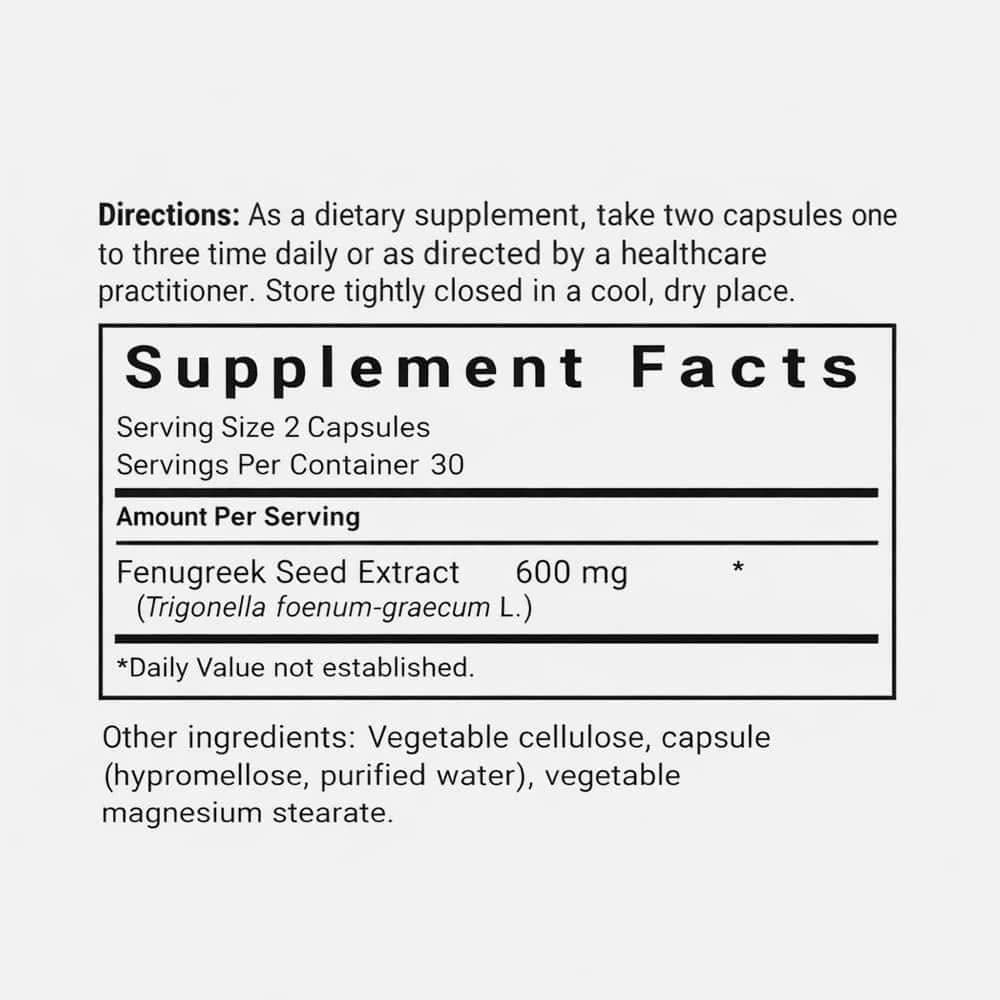 Fenugreek Seed Extract 600mg - 60 Vegetable Capsules