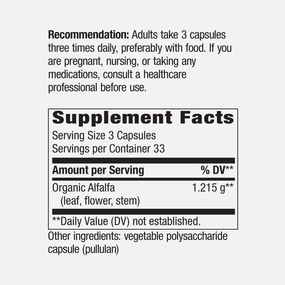 Organic Alfalfa 1215mg - 100 Vegan Capsules