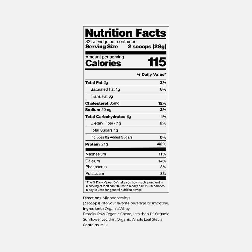 Organic Chocolate Grass-Fed Whey Protein 21g - 32 Servings
