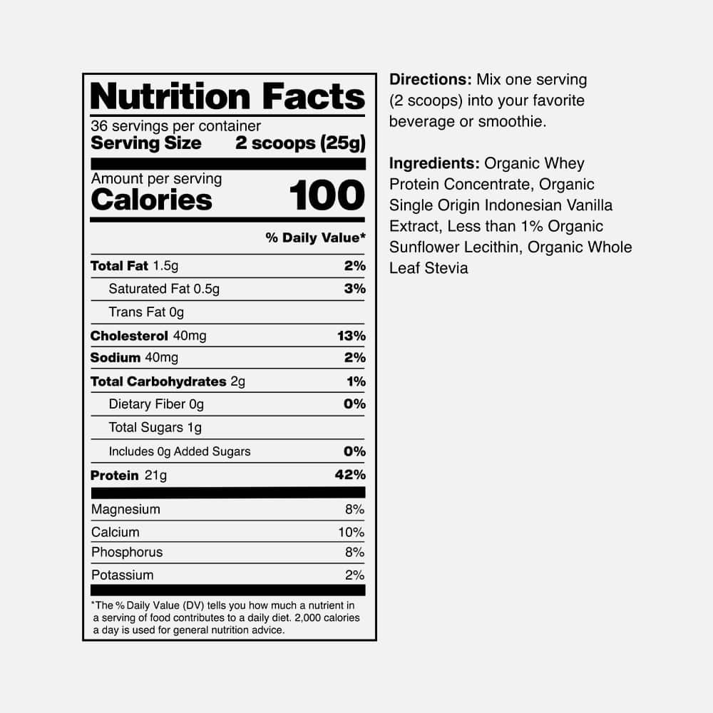Organic Vanilla Whey Protein 21g - 2lb Powder