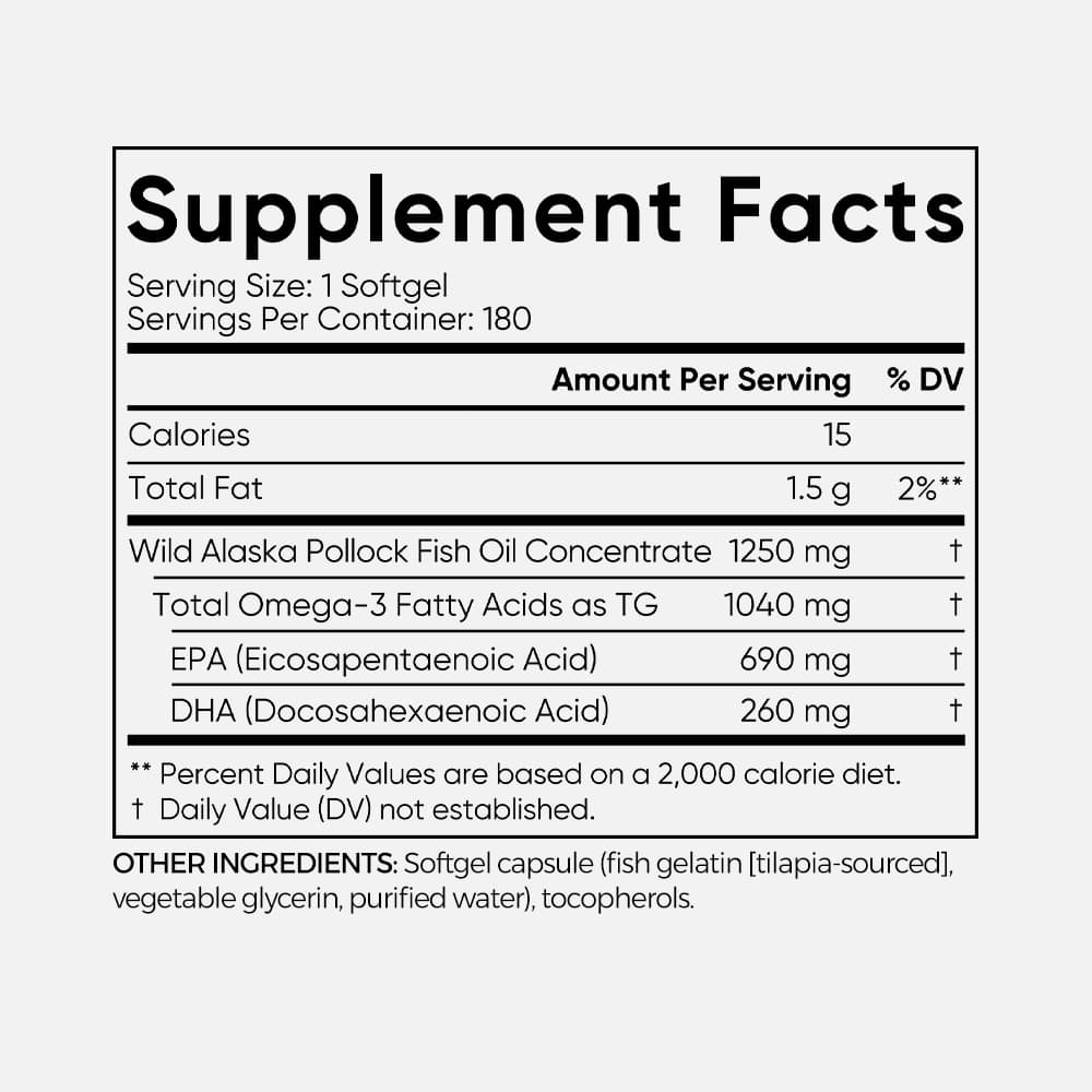 Omega-3 Fish Oil 1250mg - 180 Softgels