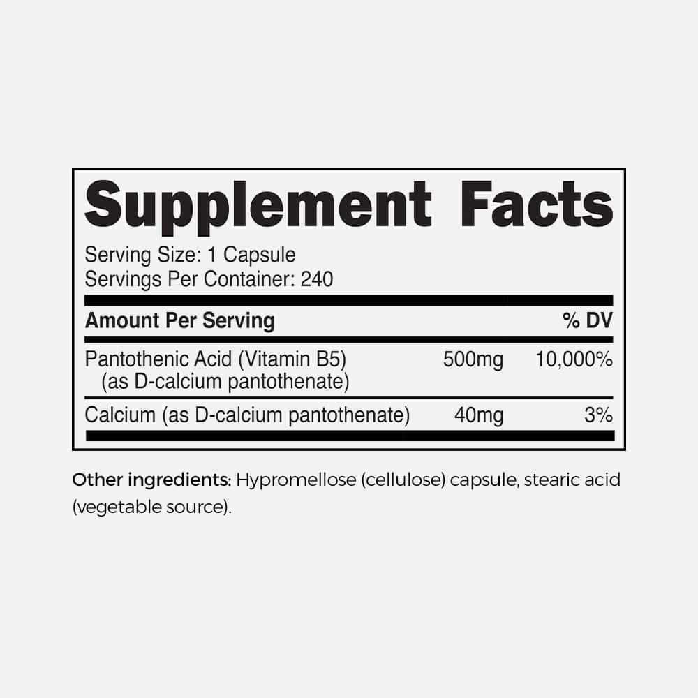 Pantothenic Acid (Vitamin B5) 500mg - 240 Capsules