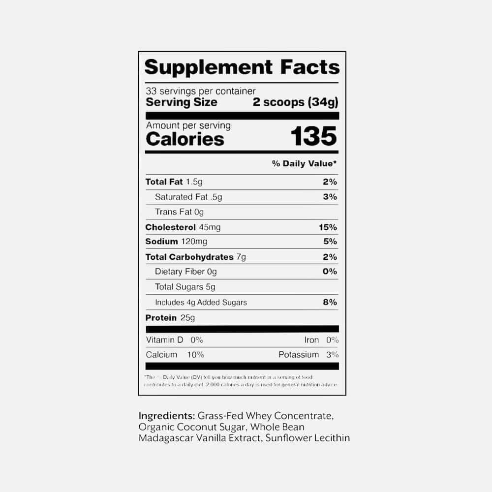 Grass-Fed Whey Protein 25g - 33 Servings Powder (Vanilla)