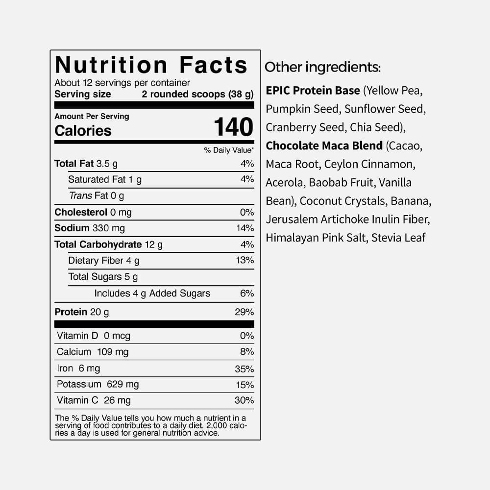 Epic Protein Chocolate Maca 20g - 12 Servings Powder