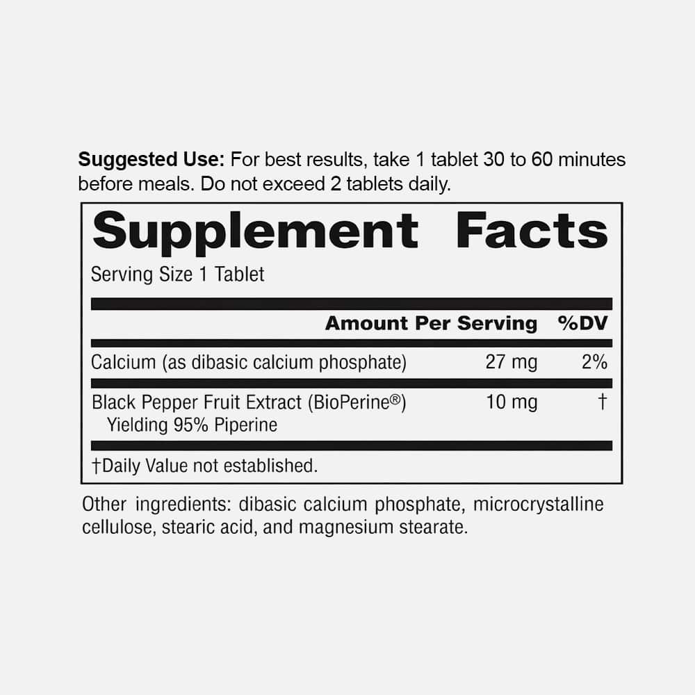 BioPerine Black Pepper Extract 10mg - 120 Tablets
