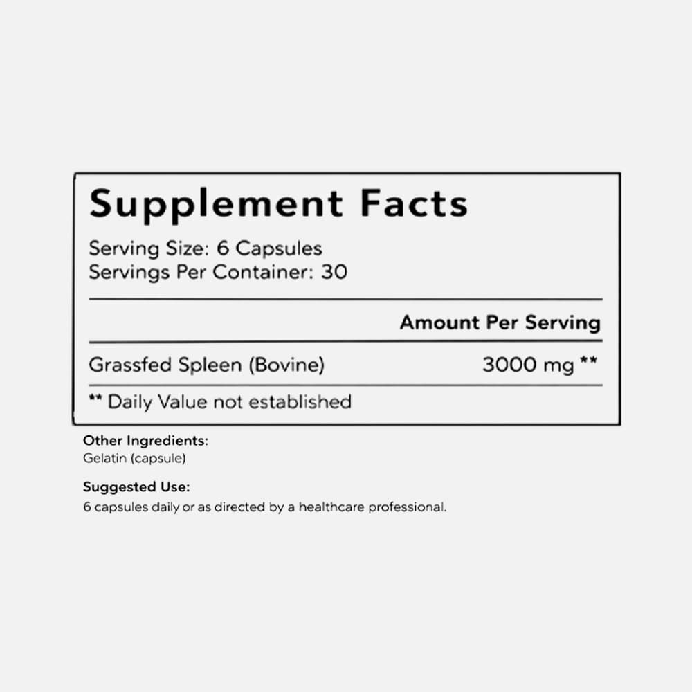 Grass Fed Beef Spleen 3000mg - 180 Capsules