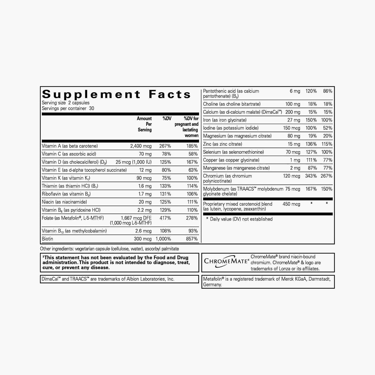 PreNatal Nutrients with Folate & Iron - 60 Capsules