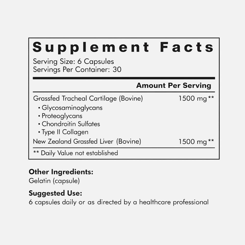 Bovine Tracheal Cartilage with Liver - 180 Capsules
