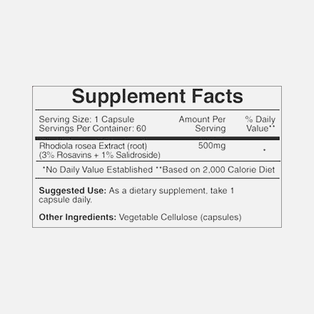 Rhodiola Rosea Extract 500mg (3% Rosavins) - 60 Capsules