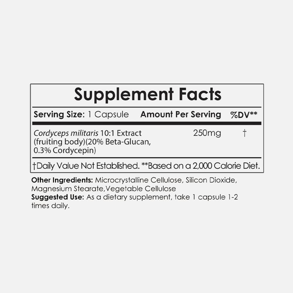 Cordyceps Militaris 250mg 10:1 - 60 Capsules