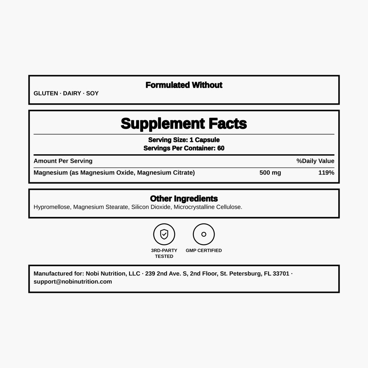 Nobi Nutrition - Magnesium Citrate Complex 500mg - 60 Capsules