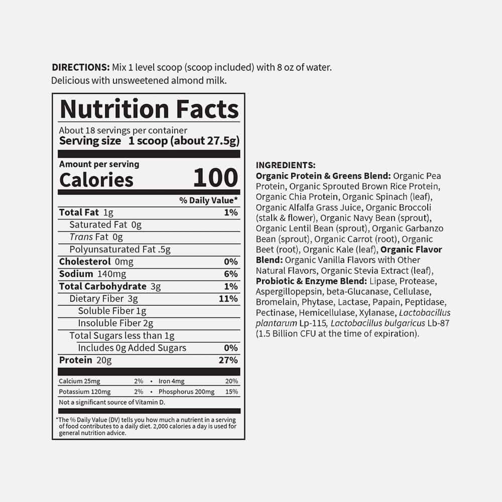 Organic Protein + Greens Vanilla 20g - 17.4oz Powder