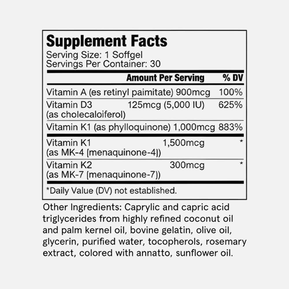 Vitamins A-D-K 900mcg/5000IU - 30 Softgels