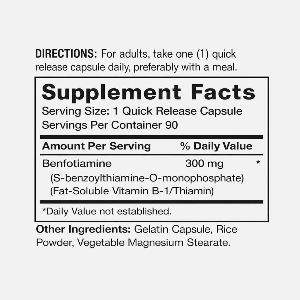 Benfotiamine (Vitamin B1) 300mg - 90 Capsules