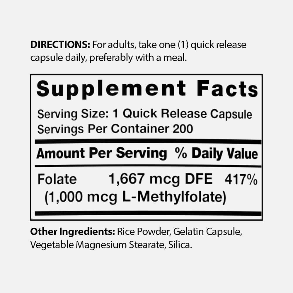 L-Methylfolate 1000mcg - 200 Capsules