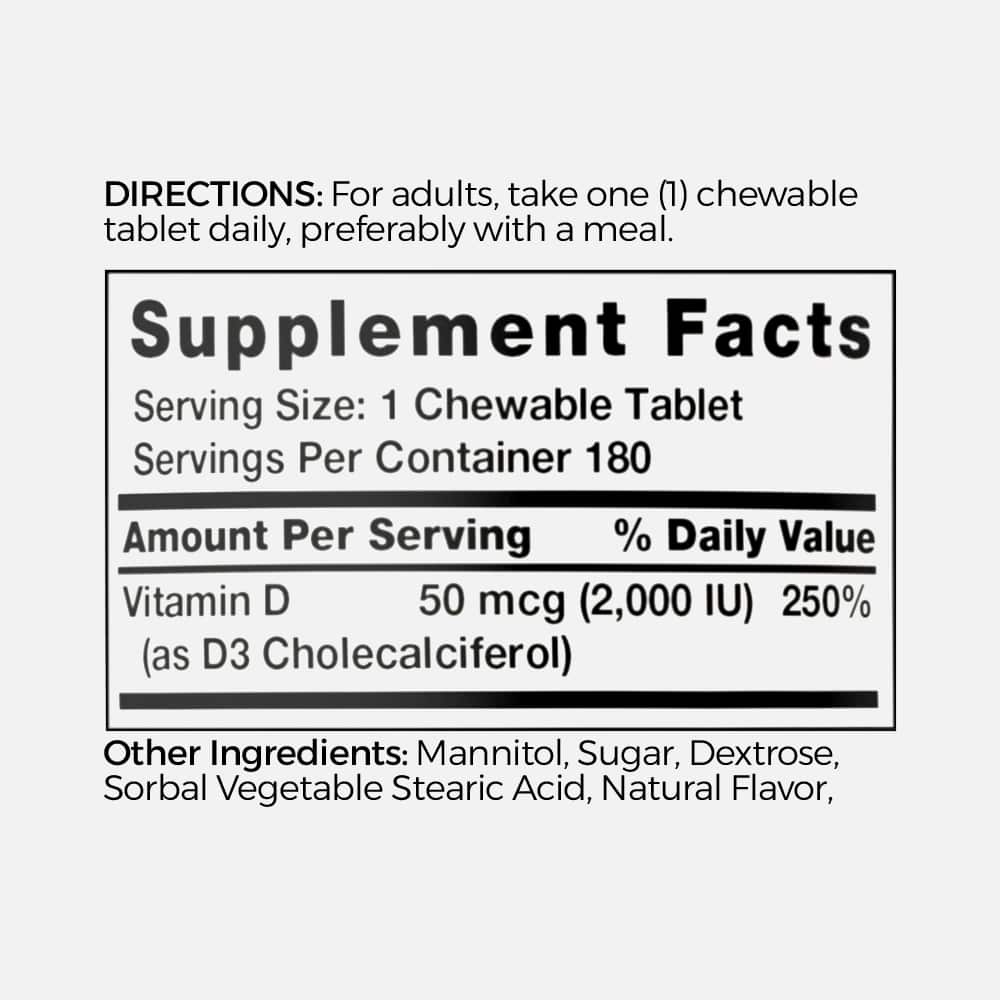 Vitamin D3 2000 IU (50 mcg) - 180 Chewable Tablets