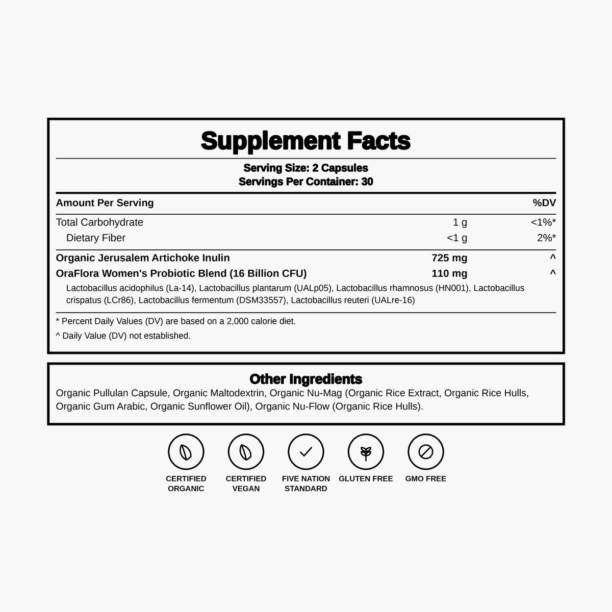 Ora Organic - Women's Probiotic 16 Billion CFU - 60 Capsules