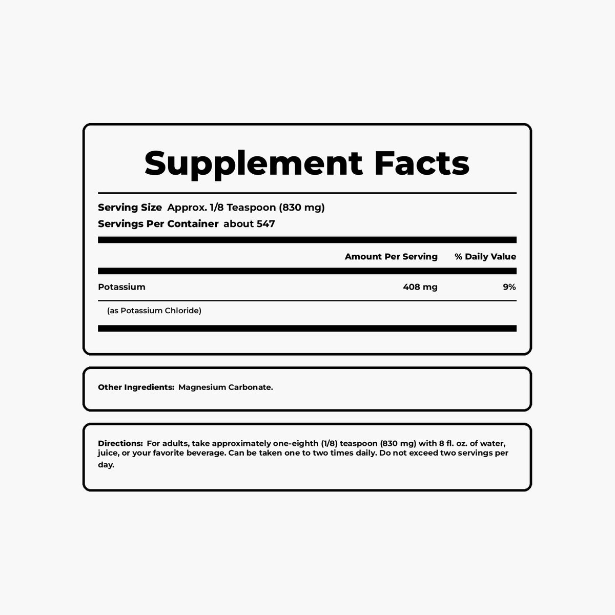 Potassium Chloride Powder 16 oz - Salt Substitute