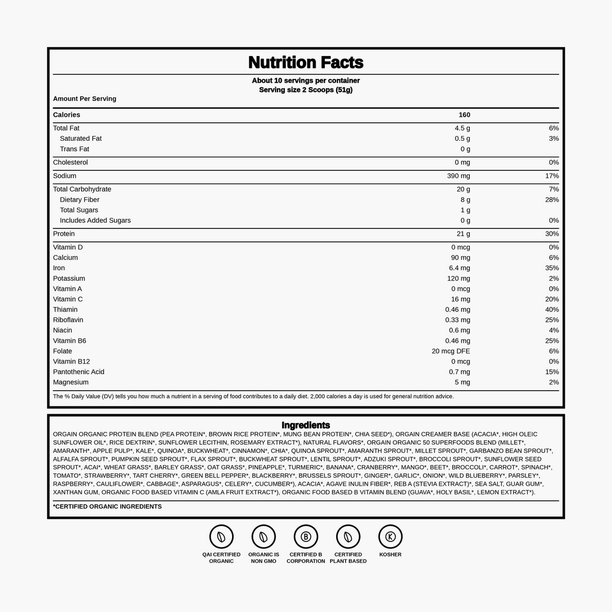 Orgain - Organic Protein + 50 Superfoods - Vanilla Bean - 2.02 lb