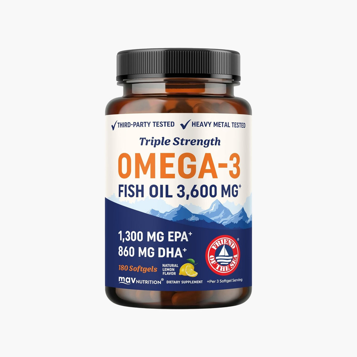 MAV Nutrition - Triple Strength Omega-3 Fish Oil 3600mg - 180 Softgels