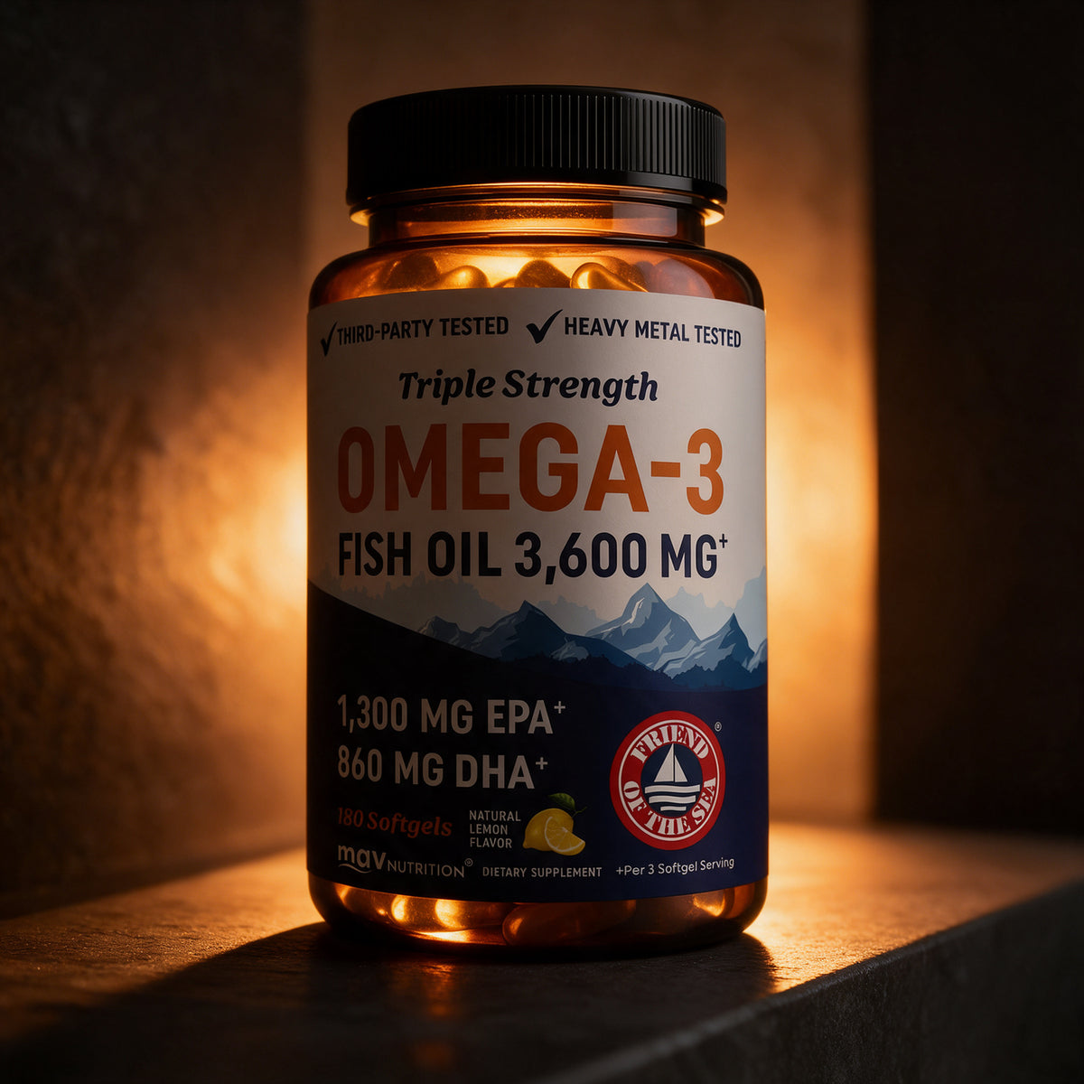 MAV Nutrition - Triple Strength Omega-3 Fish Oil 3600mg - 180 Softgels