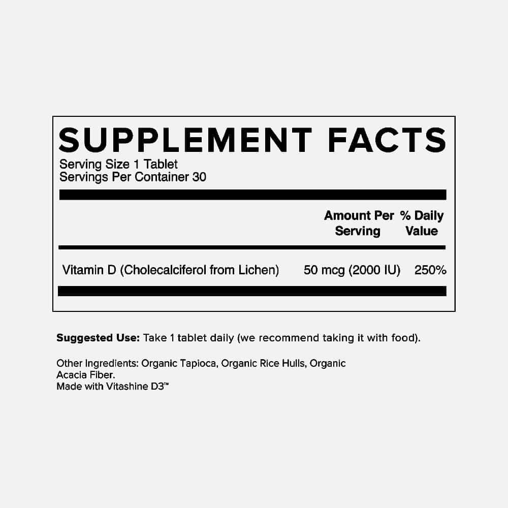 Organic Vitamin D3 2000IU - 30 Tablets (Vegan)