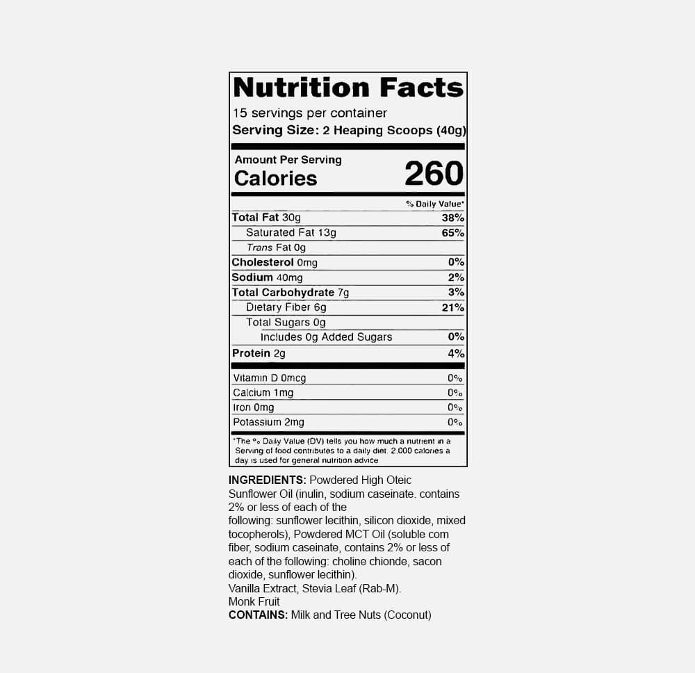 Vanilla Keto Fat Bomb Powder 30g Fat - 1.3 lb Powder