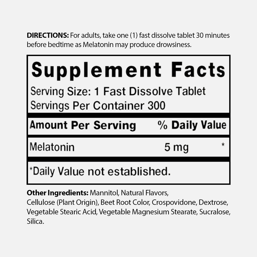 Melatonin 5mg - 300 Fast Dissolve Berry Tablets